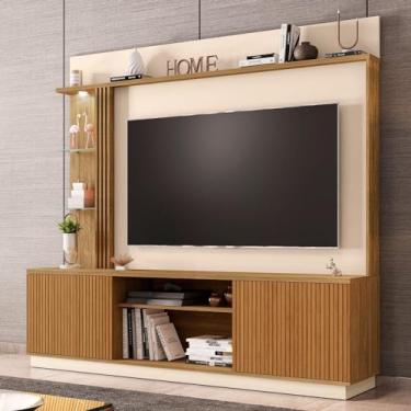 Imagem de Bechara Home para TV com Led Cinamomo Off White Pintura 3D Ripada 4 Prateleiras Suporte de TV Moderno para Sala de Estar 188 cm x 201 cm x 42 cm