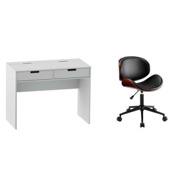 Imagem de Conjunto de Mesa New Branca com Cadeira de Escritório Diretor Giratória Bergen Preta