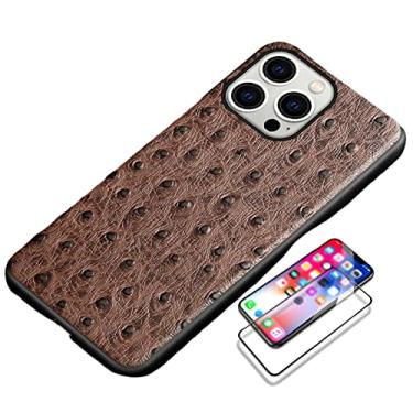 Imagem de LAHappy Capa para iPhone 13 Pro Max, capa de couro luxuosa, ultrafina, flexível e macia, com protetor de tela compatível com Apple 13 Pro Max de 6,7 polegadas 2021, marrom