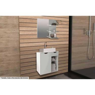 Imagem de Kit De Banheiro Armário Bn3608 E Balcão Suspenso Bn3605 Pia 60cm Branco Tecno Mobili