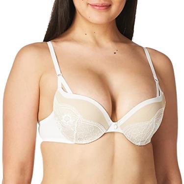 Imagem de Maidenform Sutiã feminino com aro, Love the Lift Suavizante Lace Demi, sutiã push-up para mulheres, Branco/Paris Nude renda com tiras, 40B