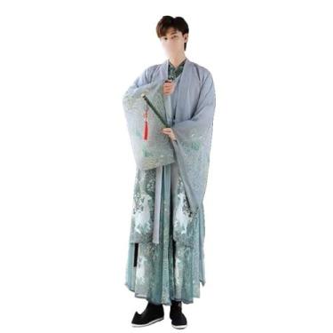Imagem de Hanfu Wei Jin Camisa de manga grande com gola cruzada, fresca e elegante, estilo chinês Hanfu, Conjunto de 3 peças azul, G