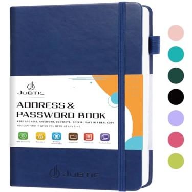 Imagem de JUBTIC Agenda de endereços com abas alfabéticas, porta-senhas de capa dura e organizador de endereços para contatos, login na Internet, caderno de registro de endereço para casa ou escritório - azul marinho