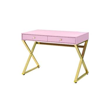 Imagem de Mesa de penteadeira com gavetas, mesa moderna de computador, laptop, escrivaninha, penteadeira de maquiagem com pernas de metal para estudo de quarto (mesa preta com espelho) (mesa X rosa com USB)