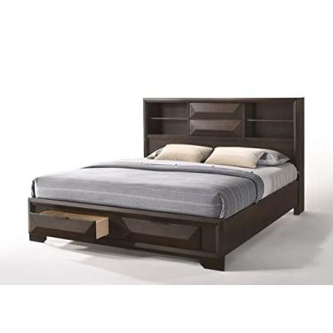 Imagem de Mobília moderna com acabamento expresso moldura de cama de madeira espelho criado-mudo cômoda cômoda com ferragens de metal para quarto (espelho) (cama king)