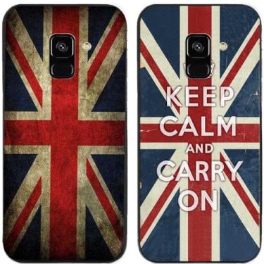 Imagem de 2 peças Keep Calm Carry On Retro Bandeira do Reino Unido impressa TPU gel silicone capa de telefone traseira para Samsung Galaxy (Galaxy A5 2018 / A8 2018)
