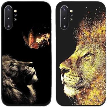 Imagem de 2 peças coruja lobo leão tigre gato pilha golfinhos pug husky cão dinossauro panda capa de telefone traseira gel TPU para Samsung Galaxy Note 10 Plus/Note 10+ (borboleta leão rei)