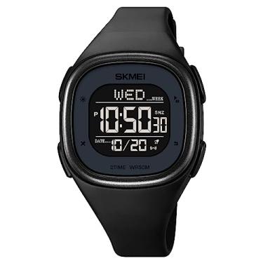 Imagem de Gosasa Relógio de pulso masculino minimalista quadrado à prova d'água para esportes ao ar livre com cronômetro, contagem regressiva, unissex, Preto e preto, Esportes