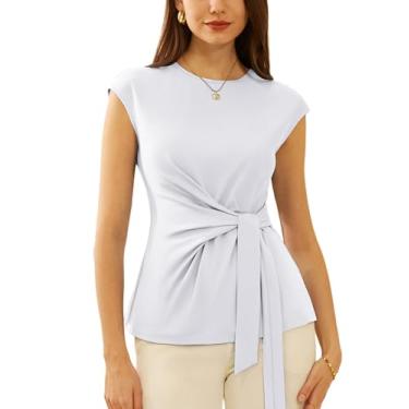 Imagem de GRACE KARIN Blusa feminina de verão com manga cavada, gola redonda, elegante, casual, cor lisa, Branco, G