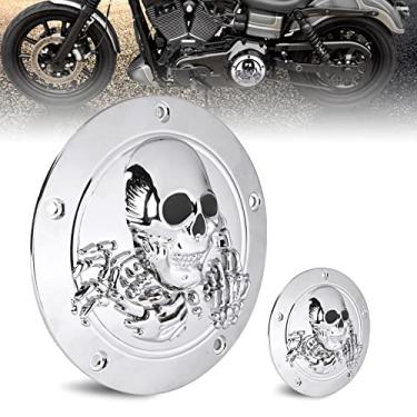 Imagem de Para Harley Softail Derby Cover, Sresk 3D Skull 5 Hole Derby Timer Engine Timing Cover Points Covers for Harley 1999-2014 Big Twin Cam EVO Touring Road King Electra Glide FLHR FLHX FXST Dyna (Chrome B)