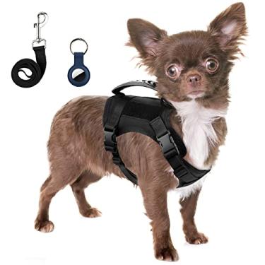Imagem de Annchwool Peitoral tático para cães pequenos com alça, conjunto de colete e coleira para cães de serviço militar para treinamento ao ar livre, caminhada, caminhada, ajustável (preto, camuflado)
