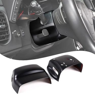 Imagem de Lcojicep Capa de cobertura de coluna de direção compatível com Chevrolet Corvette C6 2005-2013 ABS base de volante interior acessórios de capa de acabamento inferior, 2 peças (preto)