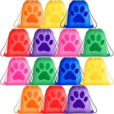 Imagem de 14 Pieces Paw Print Drawstring Backpack Bag Cute Paw Print Party Favors Bags Reusable Paw Cinch Sack Bags Paw Drawstring Bag Paw Pattern Print String Bag Puppy Footprint Bag for Party Favors Supplies
