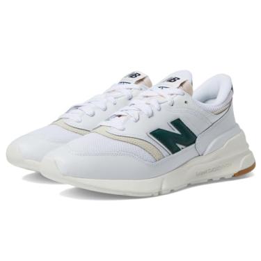 Imagem de New Balance Classics 997R – Tênis unissex – Cabedal de camurça – Palmilha CUSH+ – Forro de algodão – Sola de borracha, Branco/Nightwatch verde, 35/36 BR