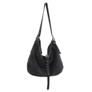 Imagem de WIGUYUN Bolsas e bolsas de ombro femininas jeans, bolsa mensageiro casual bolsa tiracolo bolsa Hobo diária, B - preto, One Size