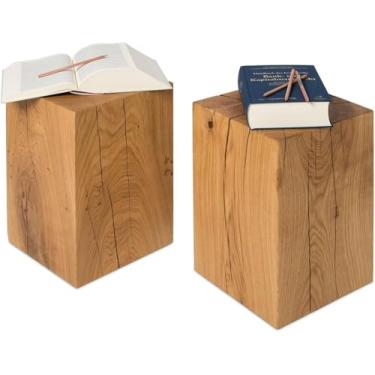 Imagem de Banqueta de bloco de madeira para móveis sólidos naturais 29x29x45 cm carvalho alemão maciço, bloco de madeira feito à mão