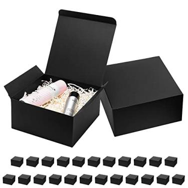 Imagem de Mcfleet Caixas de presente pretas com tampas 20 x 20 x 10 cm, embalagem com 25 padrinhos, caixa de presente de papelão para Natal, casamento, formatura, feriado, presente de aniversário