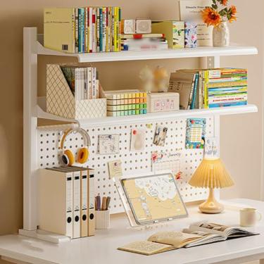 Imagem de Estante de mesa – Estante de mesa multiuso para mesa, cabana, apenas para computador, escritório, casa, dormitório, sala de estar, prateleira de exibição com ganchos