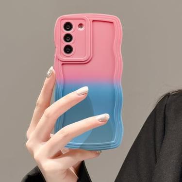 Imagem de UEEBAI Capa de silicone com moldura ondulada para Samsung Galaxy S21 5G, linda moldura ondulada slim fit à prova de choque capa macia bonita encaracolada feminina para S21 5G, rosa azul