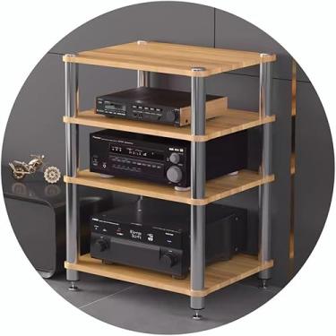 Imagem de Rack HiFi AV 2/3/4-Tiers Suporte de TV Amplificador Equipamento Armário Prateleiras de armazenamento de mídia Suporte HiFi Suporte para toca-discos, cor de madeira, 60 * 48 * 80 cm (4 camada