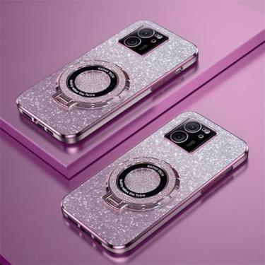 Imagem de Para Xiaomi Mi 13T 12T 11T Pro 14 13 12 11 Lite POCO X3 NFC X5 F3 F4 F5 M3 M4 Capa de silicone revestida com suporte magnético, anel rosa, para Xiaomi 12 Lite