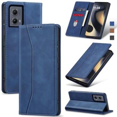 Imagem de Jasonyu Flip Carteira Capa para Motorola Edge (2024),Capinha Folio Magnética de Couro com Suporte para Cartão,Suporte para Chute - Protetora Durável de TPU à Prova de Choque para Telefone,Azul