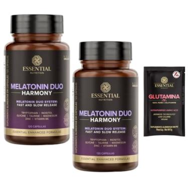 Imagem de Combo 2x Melatonina Duo Harmony - Essential Nutrition 120 Cápsulas cada - Total 240 Cáps + Amostra (Fórmula c/Triptofano, Vitamina B6, Zinco, Magnésio, Taurina, Inositol)