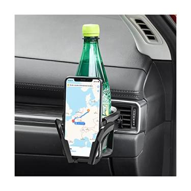 Imagem de Suporte de copo de carro e suporte de telefone para saída de ar, suporte multifuncional 2 em 1 para bebidas, suporte de garrafa de café e água ajustável para ventilação de ar condicionado automático, universal para SUV caminhão van (preto/prata)