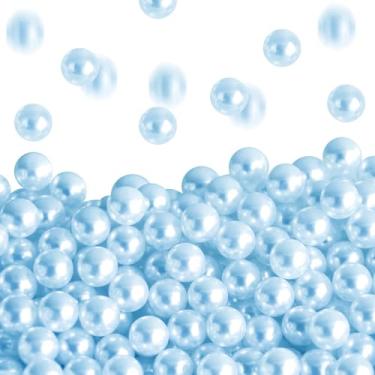Imagem de 1100 peças de pérolas azuis claras de 8 mm para armários de cômoda, pérolas abdominais polidas sem furos para enchimento de vasos, dispersão de mesa, festas de aniversário, Natal, banheiros, decoração