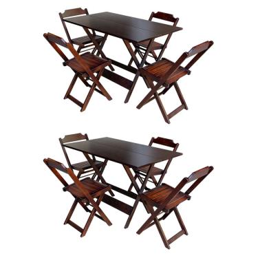 Imagem de Kit 2 Jogos de Mesa com 4 Cadeiras de Madeira Dobravel 120x70 Ideal para Bar e Restaurante - Imbuia