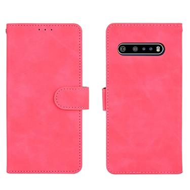 Imagem de Capa para LG V60 ThinQ 5G, carteira carteira flip dinheiro compartimento para cartão de identificação de crédito couro PU clipe magnético capa para celular LG V60 ThinQ 5G (rosa choque)