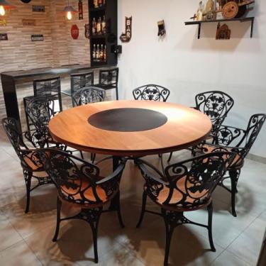 Imagem de Conjunto Mesa Sala de Jantar Giratório 1,60m com 8 Cadeiras de Alumínio Fundido Moderna