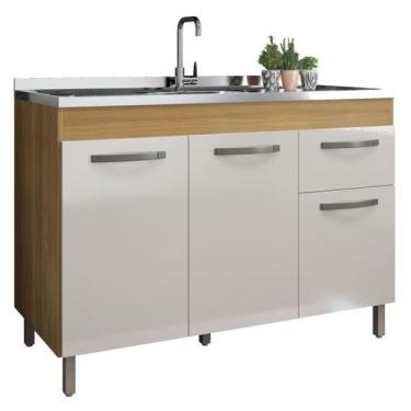 Imagem de Gabinete para Pia 1,20m Balcão Multiuso Armário Cozinha - Freijó Off W