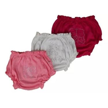 Imagem de Kit Com 6 Calcinhas Bebê Tapa Fralda Com Strass 100% Algodão - Mary Ba