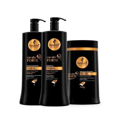 Imagem de Kit Haskell Cabelo Forte Trio 1L Biotina Pantenol Queratina