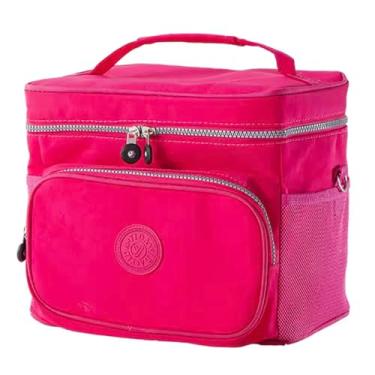 Imagem de Bolsa Térmica De Mão Necessaire Marmita Marmiteira Frasqueira Lancheira Trabalho Comida Alimentos Impermeavel 2 Compartimentos Academia Fitness (Pink)