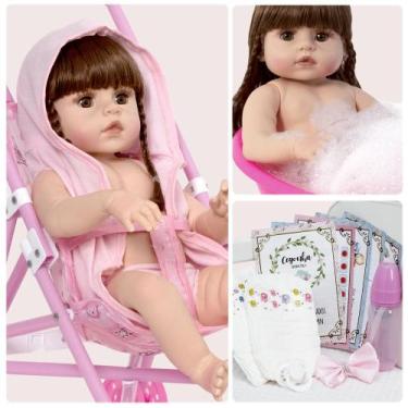 Imagem de Bebe Reborn Menina Linda Com Vários Itens Carrinho Dobrável - Cegonha 