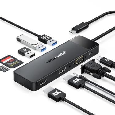 Imagem de Lemorele Estação Dock USB-C 10 em 1 para Triplo Display, 2 HDMI 4K@60Hz, VGA 1080P, 3 USB 3.0/2.0, PD 100W, Compatível MacBook, HP, Dell, Lenovo, Surface