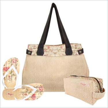 Imagem de Kit Feminino Tropical Floral com Bolsa, Necessaire e Chinelo, Magicc, 