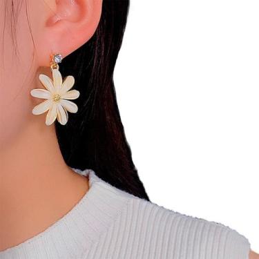 Imagem de Brinco Festa Feminino Flor Margarida Branca Strass Delicado - anjo da 