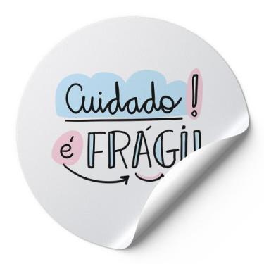 Imagem de 120 Etiquetas Auto Colante Adesivos Redondos Cuidado É Frágil Fundo Br