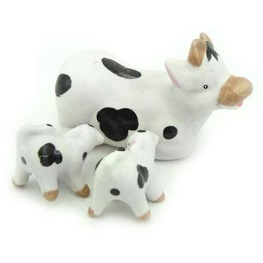 Imagem de Familia Vaca Miniatura de Ceramica Decoração Terrario - Decore Casa