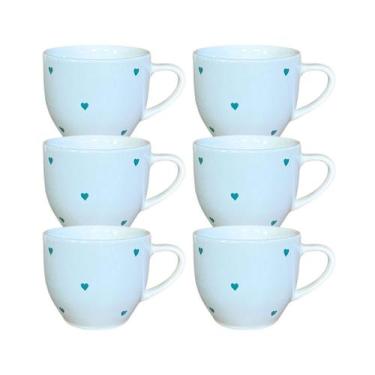 Imagem de Kit 6 Xícaras Paris Branca Poá Coração Verde 170ml - Porcelana AMA