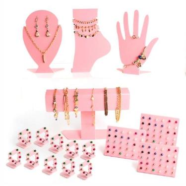 Imagem de Kit Expositor Colar Brincos Anel Joias Bijuterias top 17 pçs - Acrilik