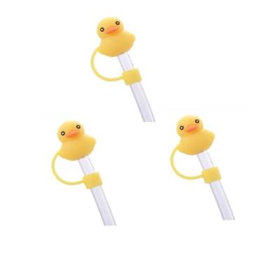 Imagem de 3 peças de plugue de palha de silicone de palha de pato amarelo bonito dos desenhos animados, 8 mm, canudos, tampão decorativo, pontas de palha, acessórios de garrafa Stanley, tampa de canudo