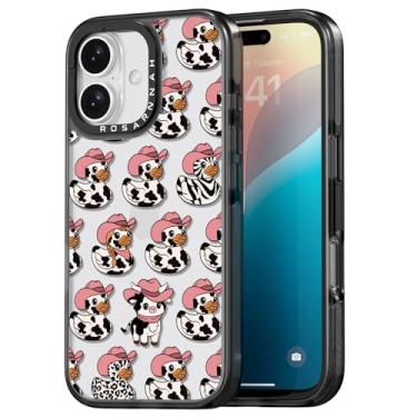 Imagem de Rosarnnah Capa para iPhone 16 fofa compatível com iPhone 16 - Capa de telefone durável à prova de choque de 2 m - Design preto engraçado de vaca leiteira pato para iPhone 16 de 6,1 polegadas