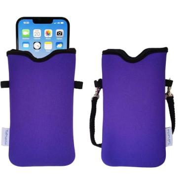 Imagem de Tainada Bolsa de neoprene masculina e feminina com alça transversal/cordão de pescoço para iPhone 16/15 Pro Max, 16/15 Plus, 16e; Samsung S25+, S24, A56; design original/feito em Taiwan (roxo)