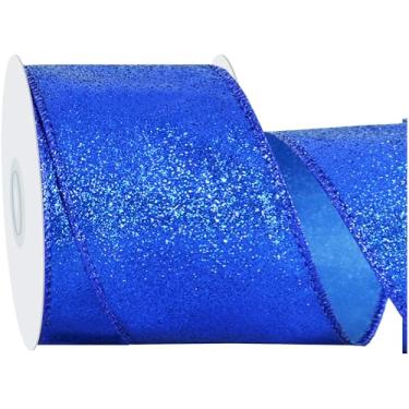 Imagem de RIBBOOO Fita de glitter azul royal, fita de tecido com borda brilhante com fio de 6 cm e 10 metros para artesanato, laço de guirlanda, embrulho de presente, decoração de festa de Natal