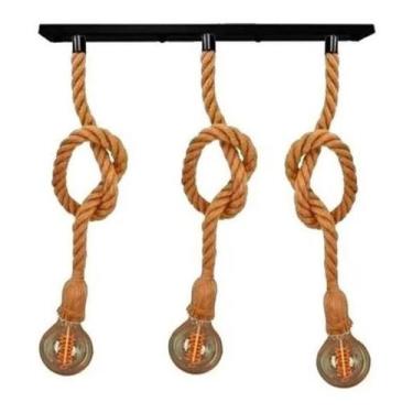 Imagem de Pendente Corda Sisal Retro Triplo Base Reta E27 Bivolt - CTB Bric