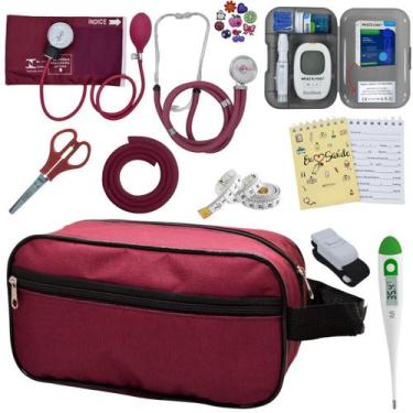 Imagem de Kit de Enfermagem Aparelho de  Pressao Estetoscopio Necessaire Medidor